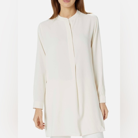 Anne Klein Split-Neck Long Sleeve Nehru Tunic Women's S Anne Side Slits EUC - Picture 3 of 5